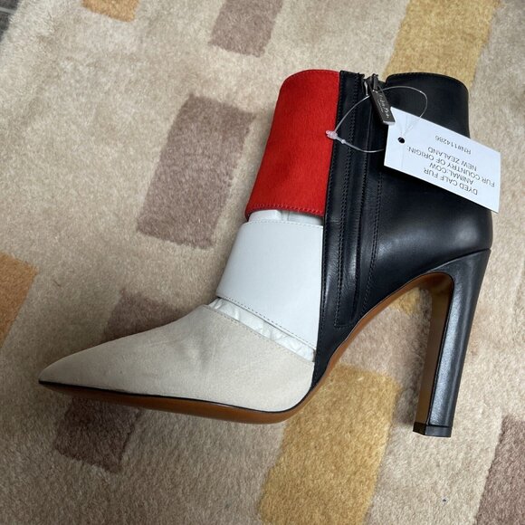 calvin klein collection High Heel Ankle Boots Black Leather Red Calf Nib 38.5 8 - Picture 6 of 10
